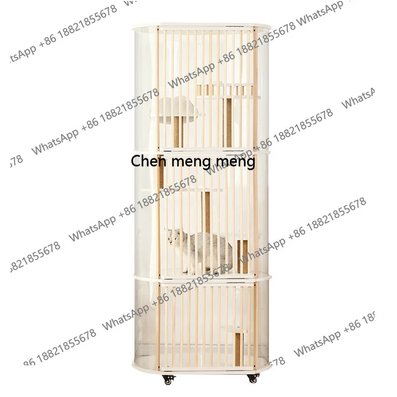 X Panoramic acrylic transparent household cat villa plexiglass semi-cylindrical cat cage wood, climbing frame