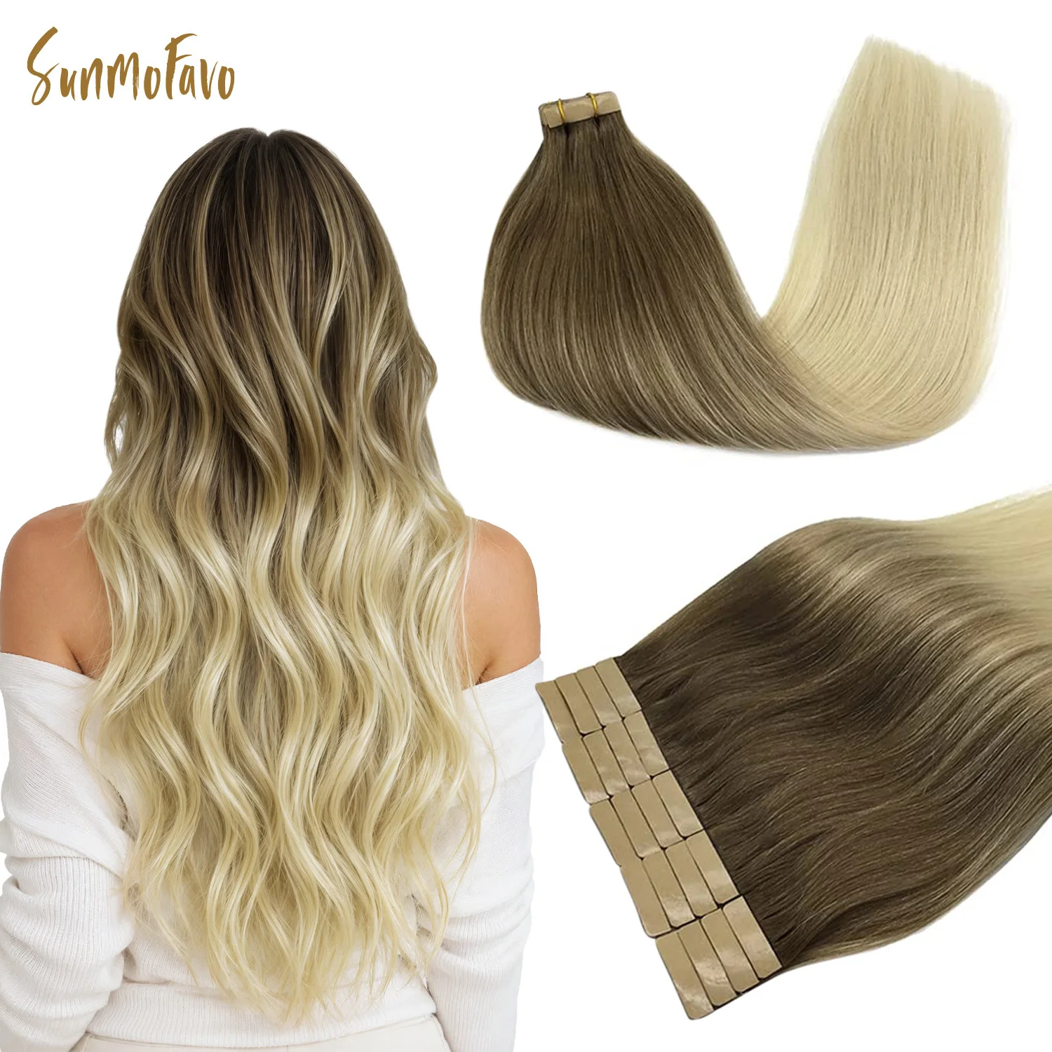Sunmofavo Invisible Tape In Hair Extensions  Ash Brown to Platinum Blonde 100% Real Remy Human Hair Seamless Weft Reusable Tape Ins 20Pcs 50g Invisible Tape Hair Salon Grade Cuticle Intact Secure Tape Bond Gentle On Scalp Long Lasting Hold For Daily Wear