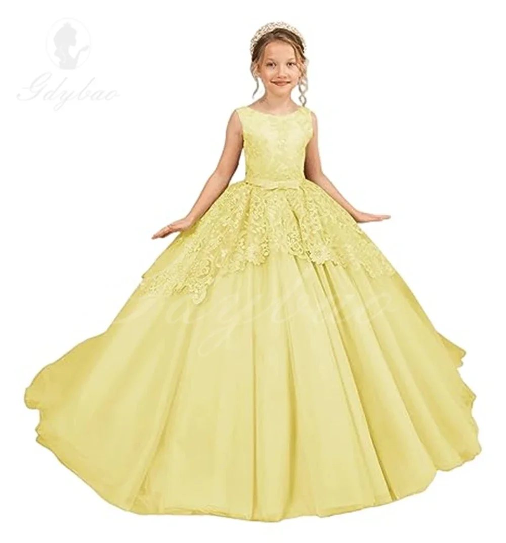 A + Flower Girl Dress para casamento, Apliques de renda, Vestidos bordados princesa Pageant, Vestidos de festa de aniversário