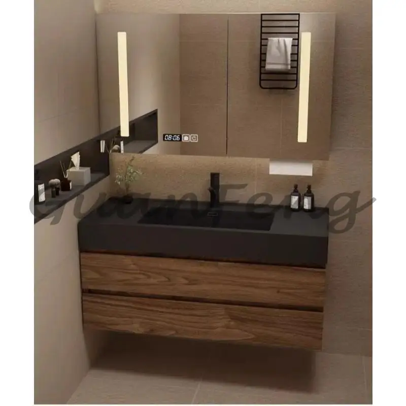 Stone Integrated Bathroom Sink Vanity Combo, French Style Wash Basin Bathroom Cabinet Set