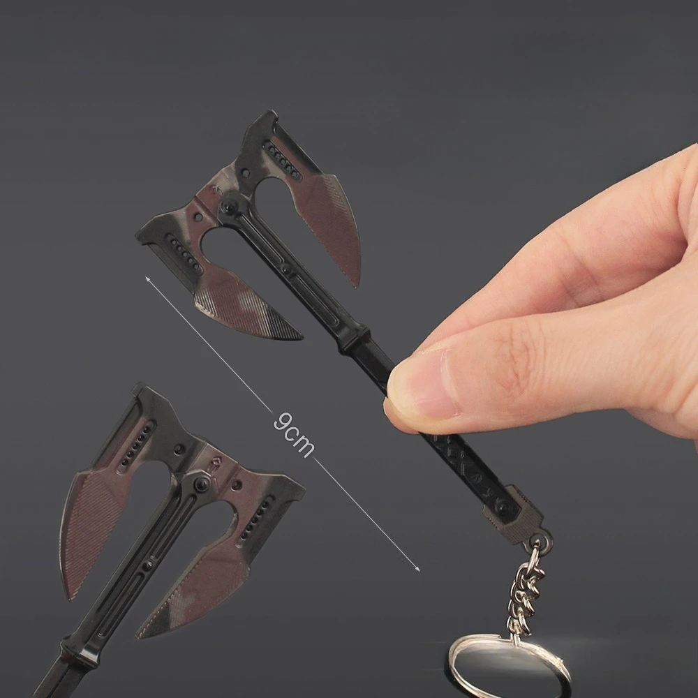 9 cm/3.54in Arena Breakout Game Randapparatuur Samurai Zwaarden Double Edged Battle Axe Metalen Hanger Legering Sleutelhanger Soldaat Wapens