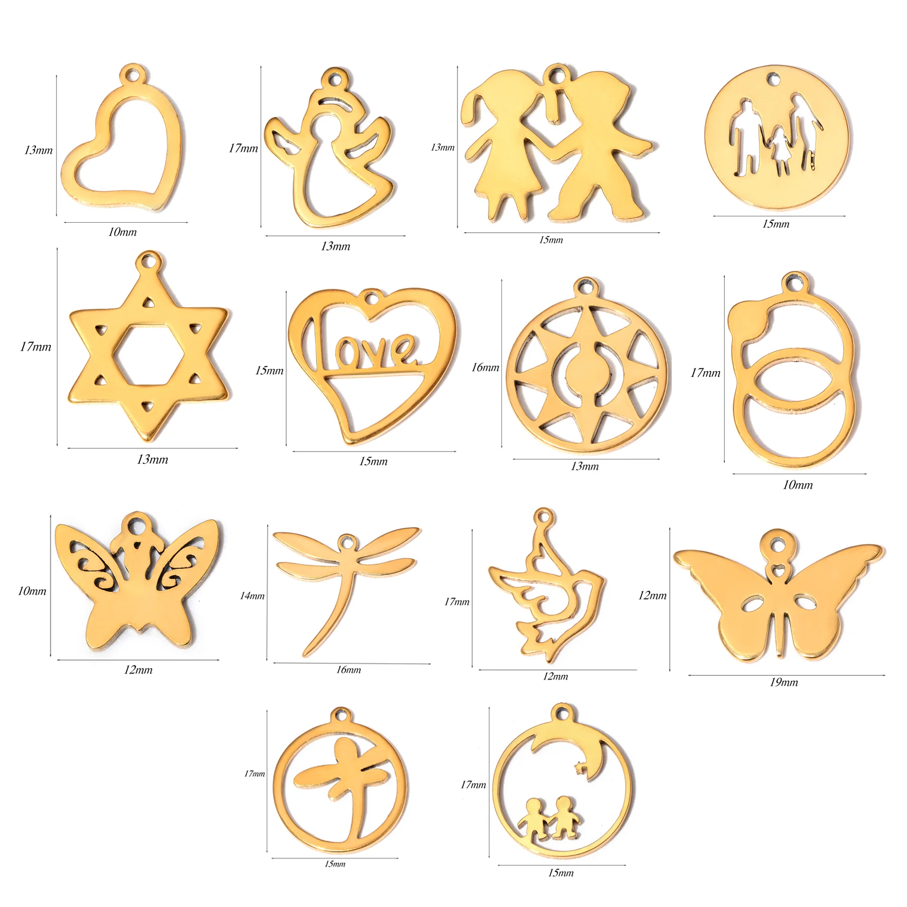 20 Stück/Set Schmetterling Herz David Stern Engel Familie Anhänger Edelstahl Charms Schmuckherstellung DIY Handgemachtes Handwerk Großhandel – Detail 1