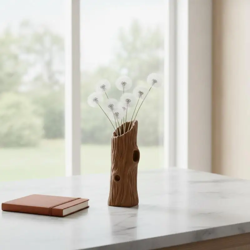 Natural Rustic Artificial Driftwood Style 3D Printed Tree Hole Vase Desktop Planter For Tea Room Home Decoration