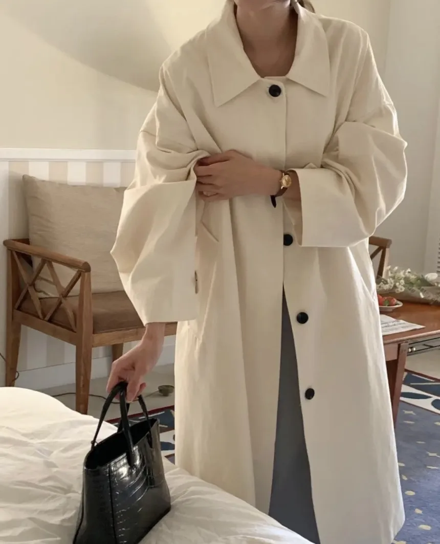 Płaszcz trencz zapinany na guziki do góry Odzież damska Minimalistyczny nadruk Wysoka jakość Gotyk Ekskluzywny wygląd Podkreślający figurę Ochrona przed deszczem