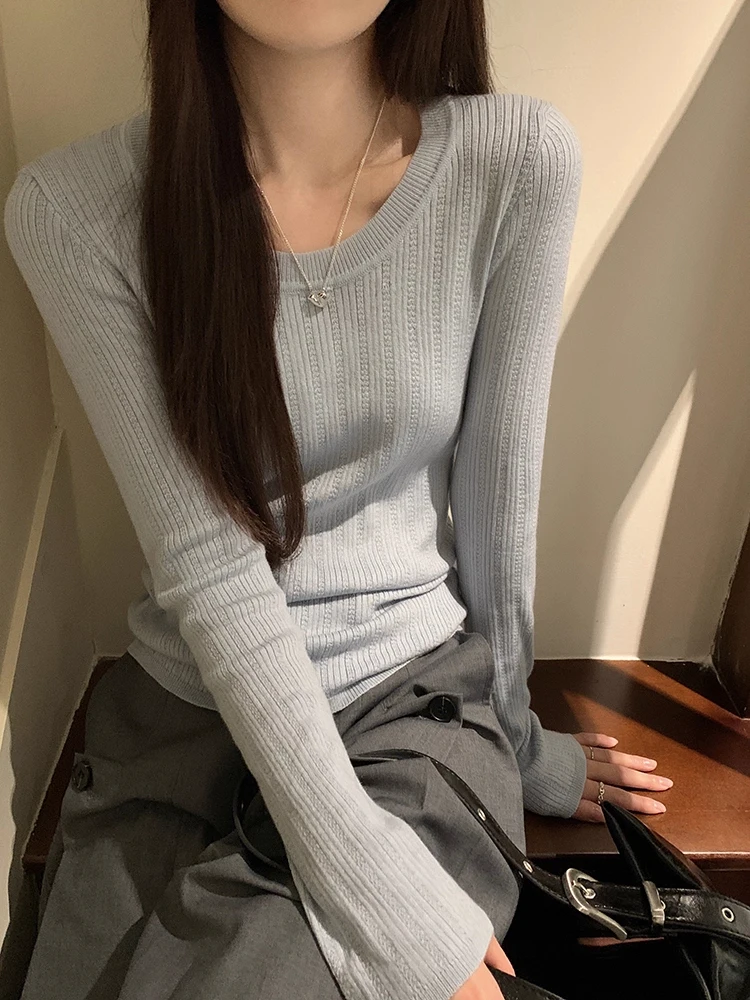 

Корейский женский вязаный свитер U-Ne Base irt с дизайном внутренней одежды, уникальный и красивый топ ранней весны