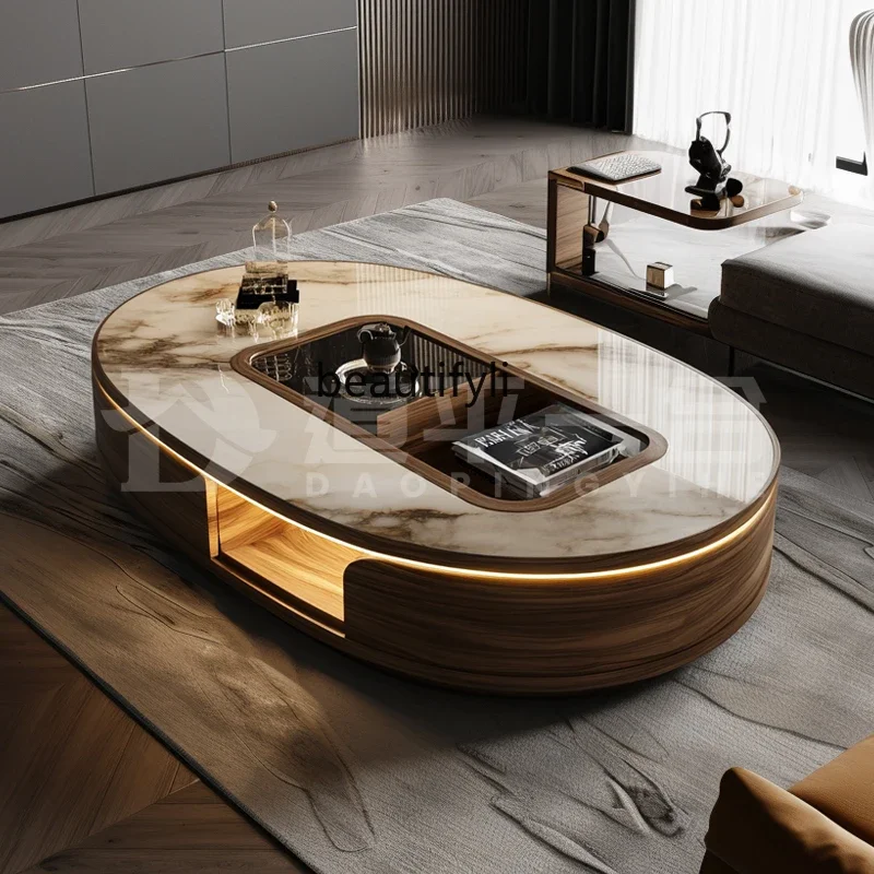 Italian Minimalist High-End Oval Coffee Table Light Luxury Villa Living Room Home Natural Marble Coffee Table