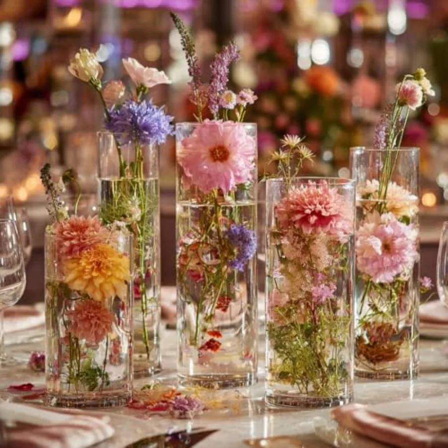 Clear Glass Vase for Centerpieces, 4, 6, 7.5, 8, 10 inch Tall Set of 5 Cylinder Flower Vase Bulk Floating Candle Holder for Wed