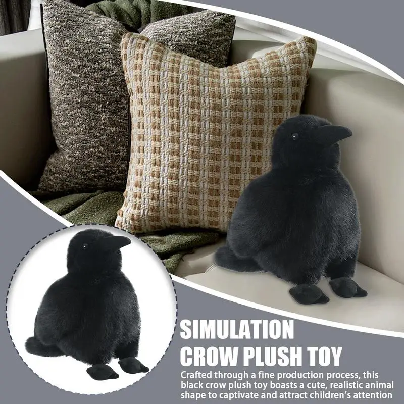 Crow Stuffed Animal Plush Cartoon Raven Decor Toy Realistic Design Collection Doll For Bedroom Work Area Living Room Game Room