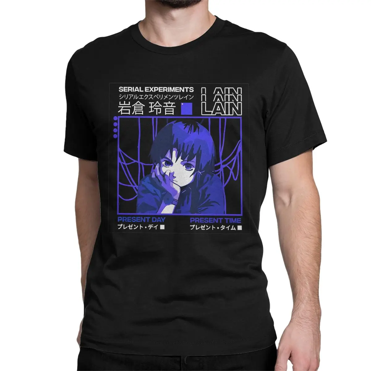 Darker Serial Experiments Lain T Shirts for Men Women Pure Cotton T-Shirt Anime Lwakura Sci Fi Manga Tees Clothing Plus Size