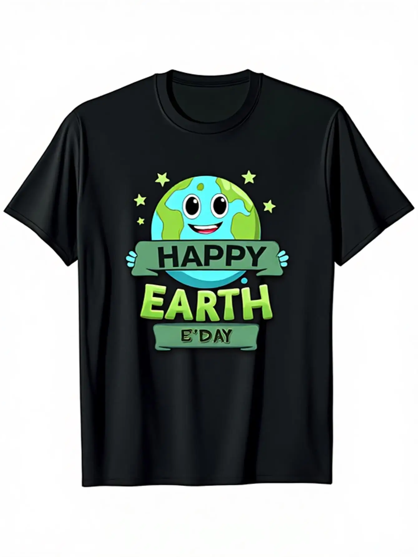 

Men's Happy Earth Day T-Shirt Black Graphic Tee with Happy Planet and Leaves Text in Green and Yellow Print Comfortable Regular Fit Casual Crew Neck Short Sleeve Earth Day Celebration Clothing Men's Holiday Gift Suitable for All Seasons