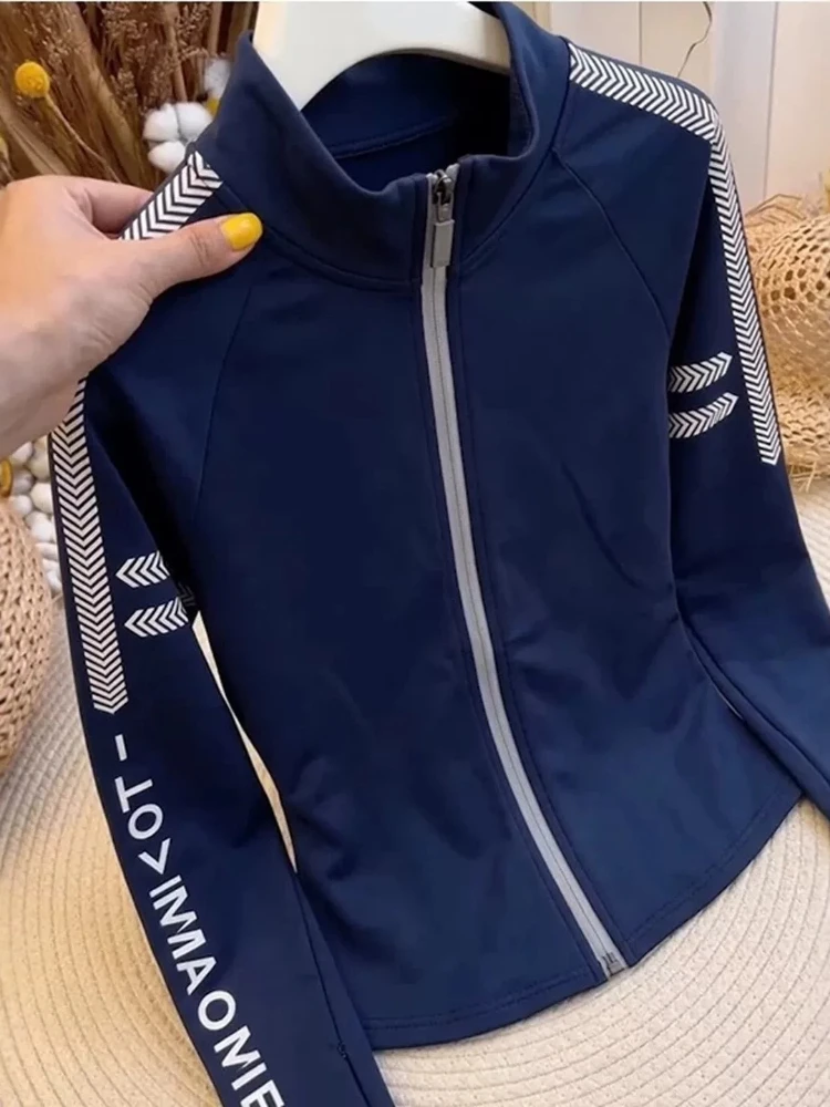 Chic Commuter Sporty Zipper Jacket Women's Casual Slimming Open Cardigan Top Stylish Printed Polyester Fiber Long Sleeve Coat