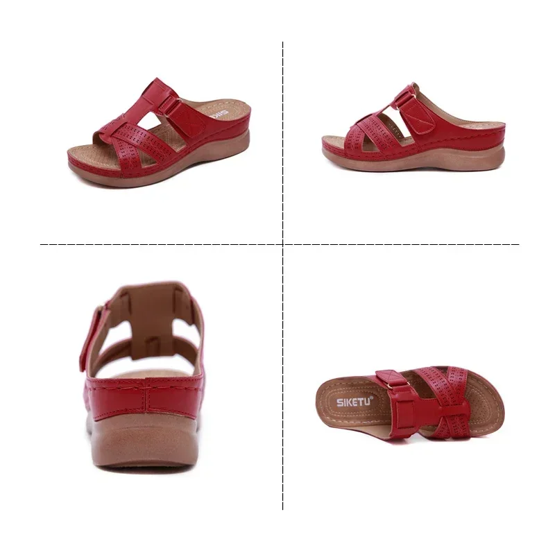 2021 Sommer Frauen Keils andalen Premium ortho pä dische offene Zehen Sandalen Vintage Anti-Rutsch-Leder lässig weibliche Plattform Retro-Schuhe