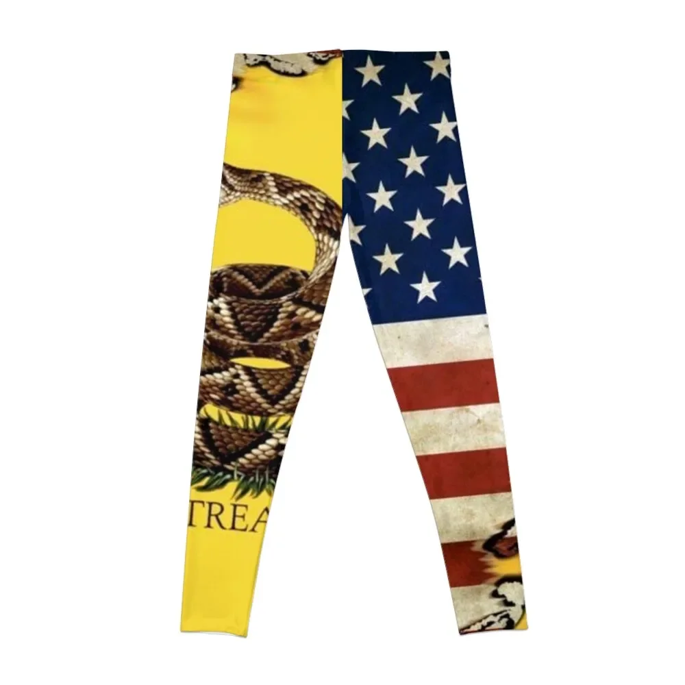 American USA Flag with Gadsden Flag Don't Tread On Me #2A Leggings Women's gym Womens Leggings