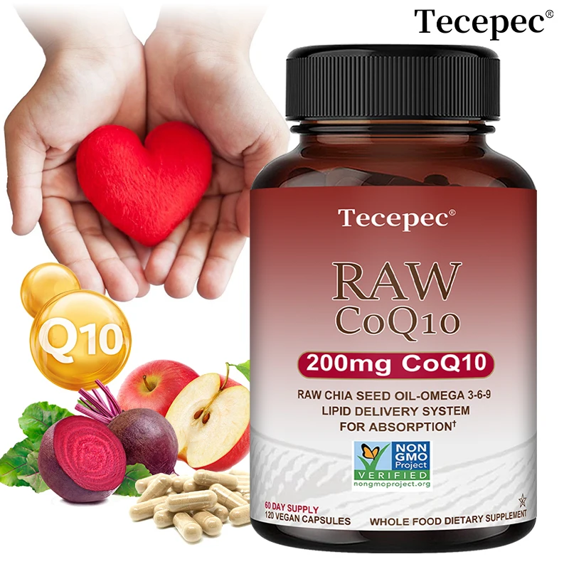 RAW Coenzyme Q10 - 200mg - Cardiovascular, Cholesterol, Heart Health Support, Absorption, Circulation, Antioxidant Support