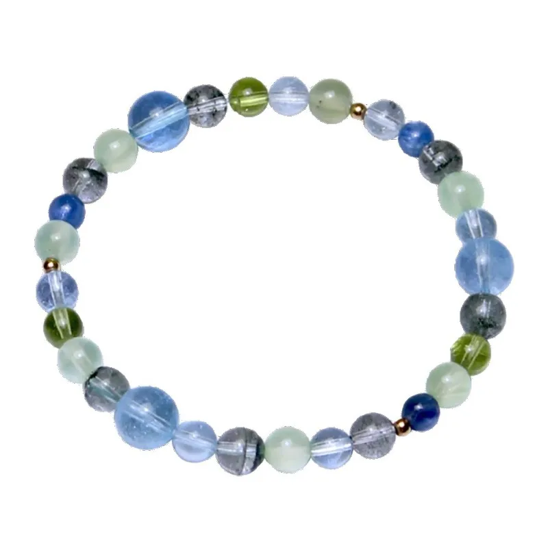 Green Ghost Sea Sediment Aquamarine Grape Agate 18K Gold Beaded Bracelet Natural Crystal Lucky Charm Gifts