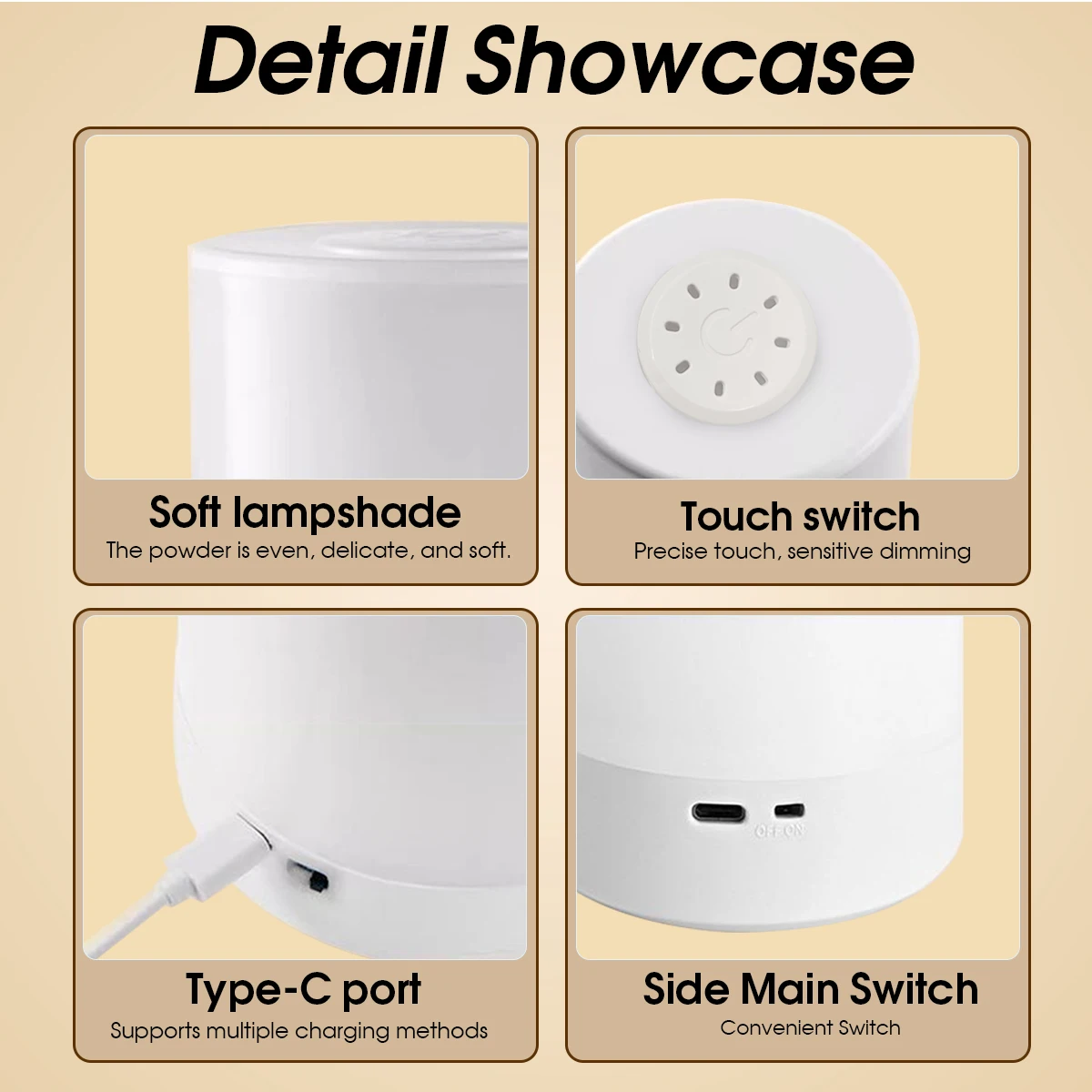 اللمس ليلة مصباح 3 طرق LED ضوء الليل أباجورة USB شحن ضوء الليل الضوء المحيط لينة ضوء الجدول مصباح للأطفال هدية #4