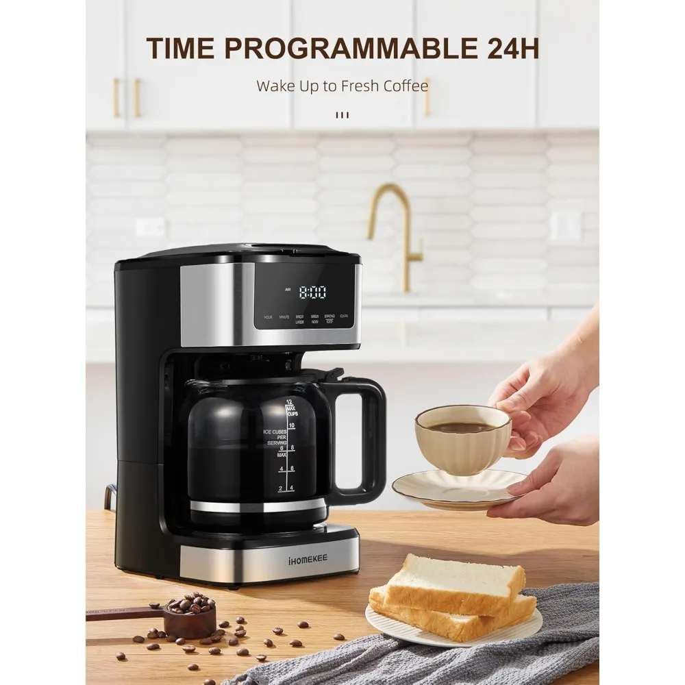 Caffettiera gocciolante programmabile da 12 tazze, macchina da caffè con funzione caffè freddo, touch screen, preparazione regolare e forte