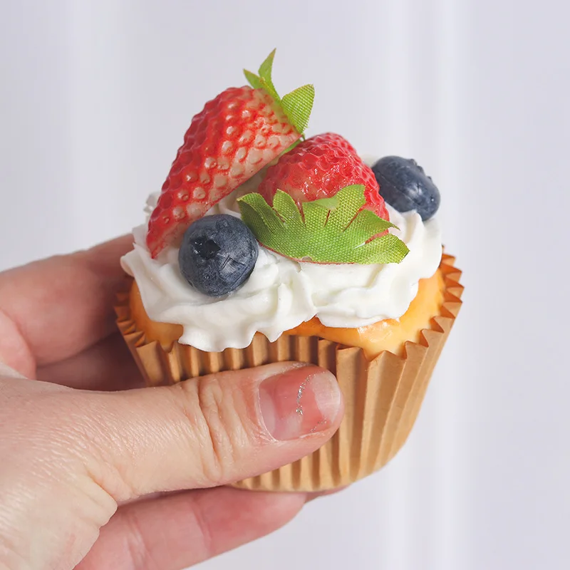 Fake Cupcake Fruit Cake Strawberry Artificial Food Simulation Refrigerator Stickers Wedding Photography Props Decoration view 6
