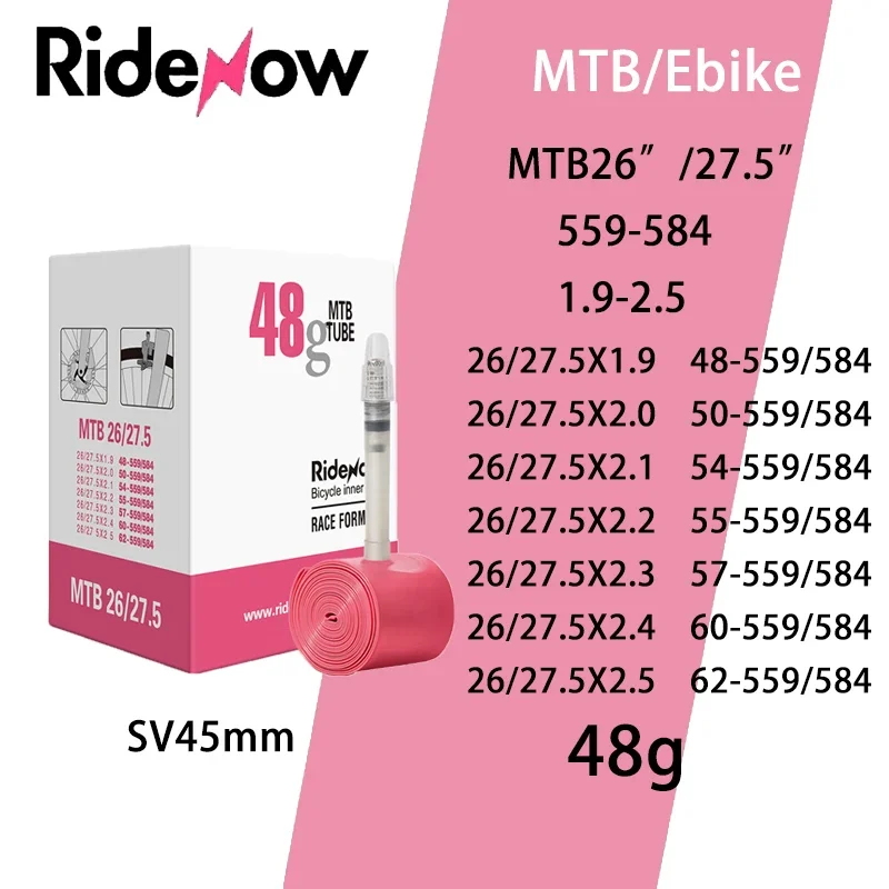 RideNow Ultralight Rubber TPU MTB Gravel 29 Bike Inner Tube 29x1.5 2.5 Inch Mountain Bicycle Inner Tube French Valve 45mm