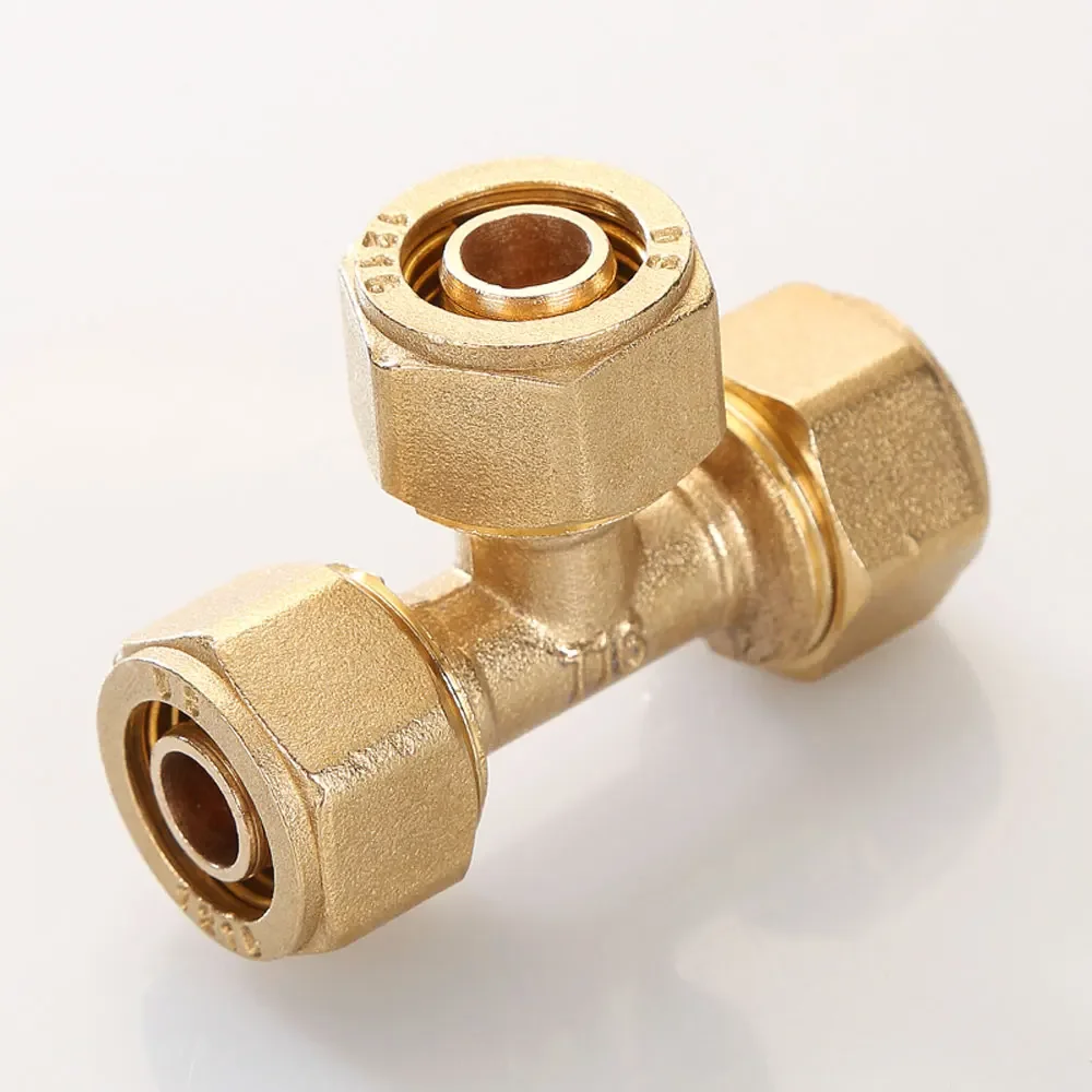 

Brass Compression Tee Pex 1216/1418/1620/2025/2632 Pipe Fitting Equal Reduced Aluminum Plastic Pipe Fittings for Floor Heating