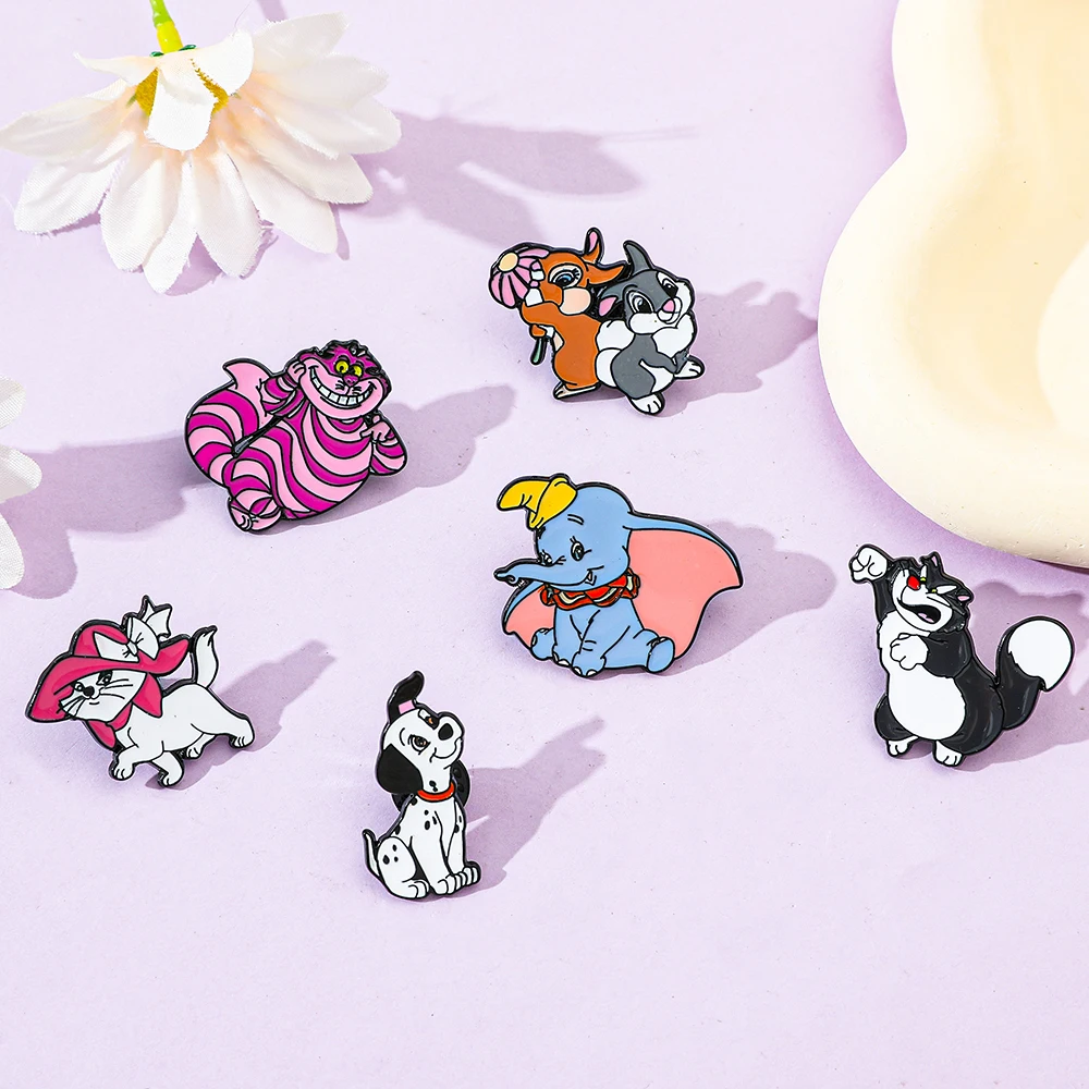 6 Pcs Anime Cartoon Brooch Creative Elephant Cat Rabbit Enamel Pin Metal Badge Jewelry Clothing Backpack Accessories Gift