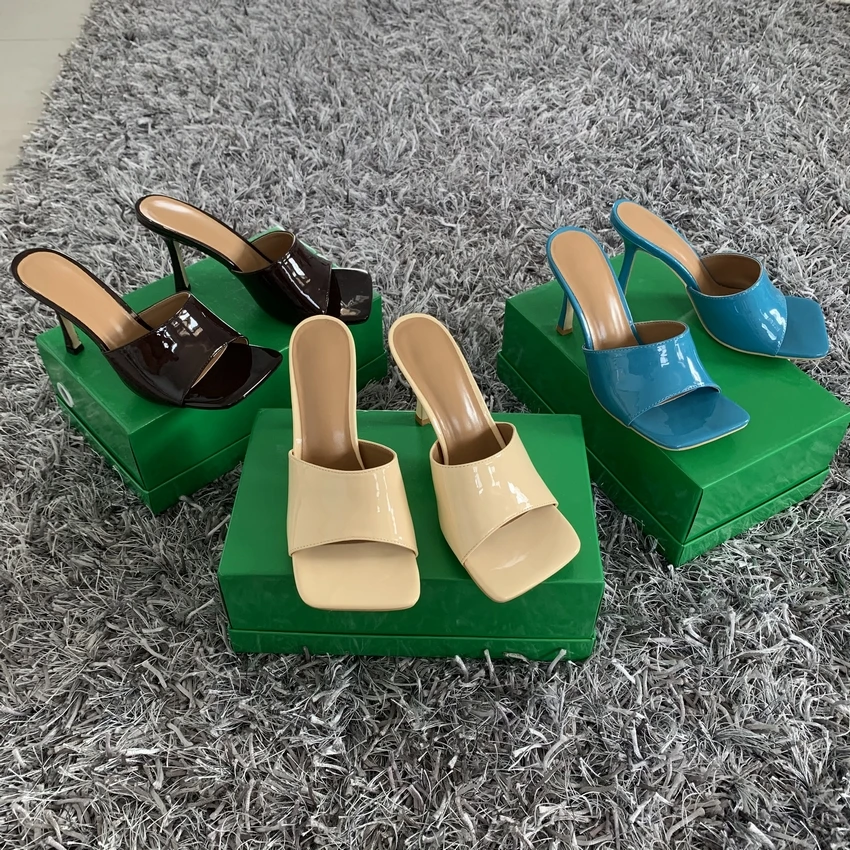 2022 damskie buty na wysokim obcasie sandaลy damskie buty na wysokim obcasie kapcie kwadratowe Toe cienkie obcasy moda kobiece slajdy letnie buty