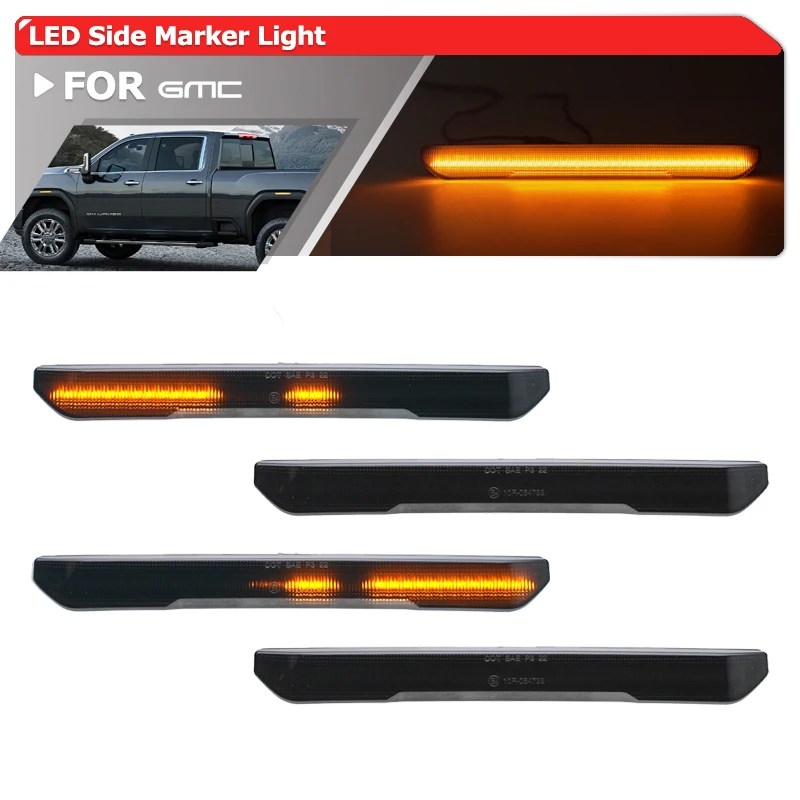 

4x Smoked LED Side Marker Lights For GMC Sierra 2500HD 3500HD 2020-2026 Canyon 2023-2026 Bumper Wheel Elevation Welcome Lighting