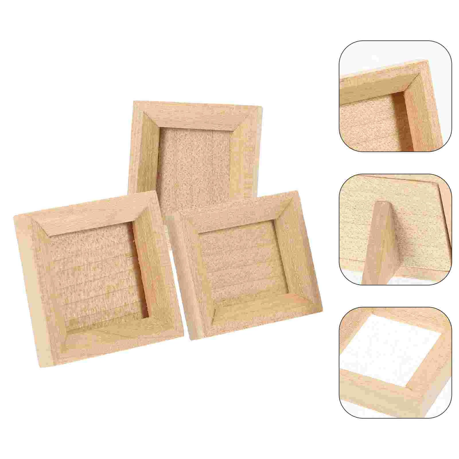 3 Pcs Dollhouse Photo Frame Kit Mini Picture Decorations Baby Wood Frames for Crafts Tiny Wooden Model