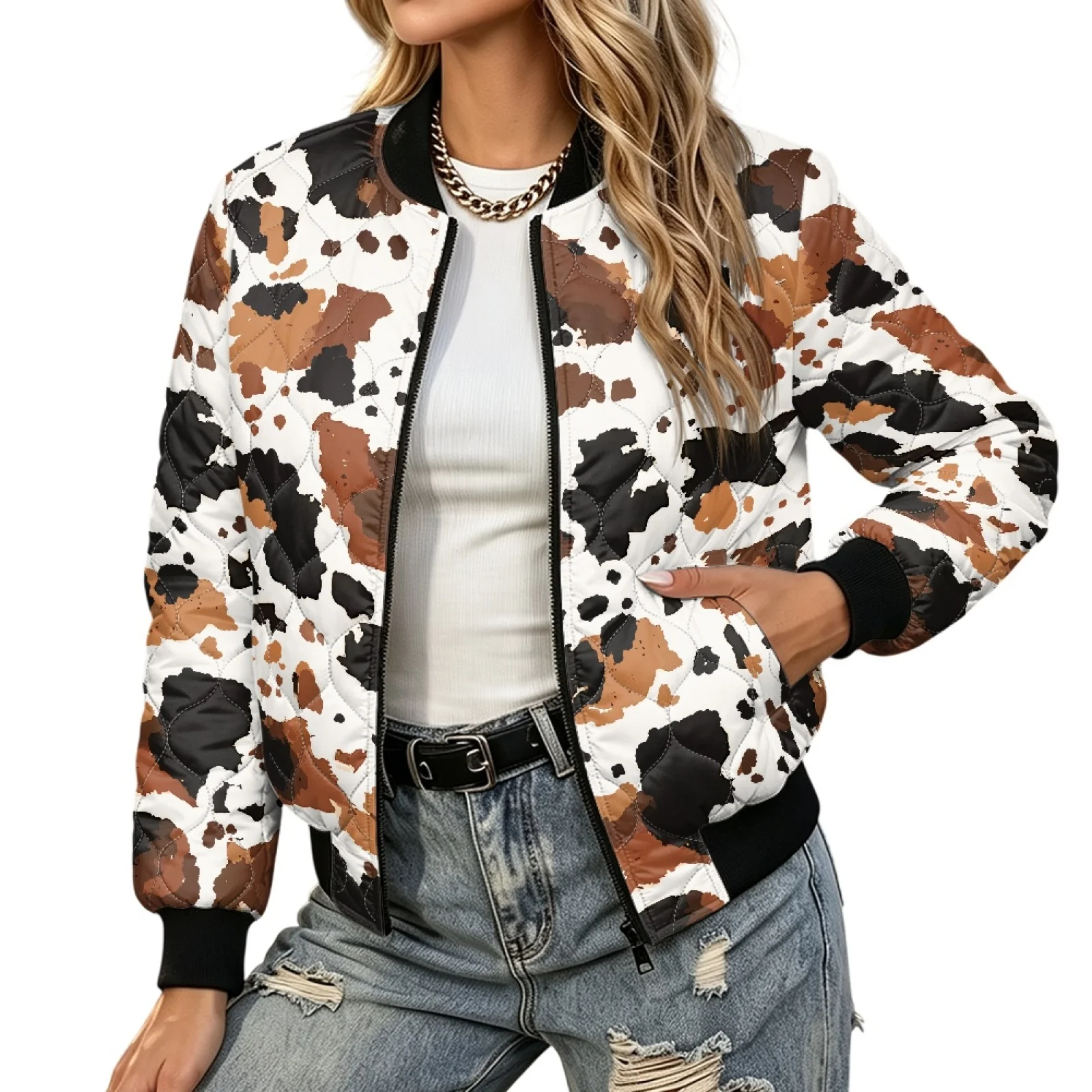PENSTROLL Cowhide Womens Lightweight Zip up Padded Outerwear for Everyday Versatile plus Size Fall Jackets for Work