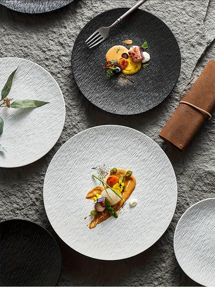 

4 Ceramic Frosted Plates, 6-8-10 Inches, Suitable for Salads, Sushi, Fruits, Dipping Sauces, Suitable for Family Restaurants