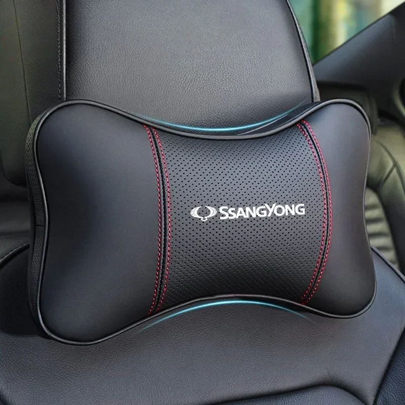 1Pcs Car Seat Headrest Auto Logo Neck Pillow For SsangYong Musso Korando Rexton Torres Kyron car accessories interior