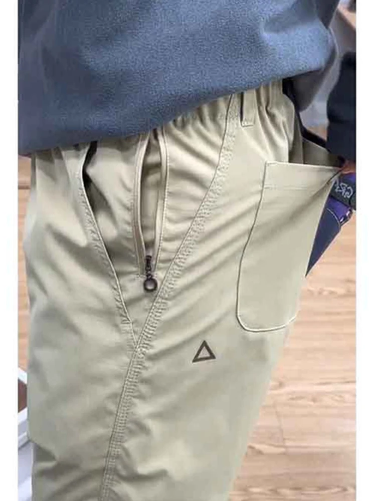 

Мужские функциональные рабочие брюки цвета хаки в японском стиле с множеством карманов, весенне-осенние, водонепроницаемые, повседневные, зауженного кроя, на флисовой подкладке