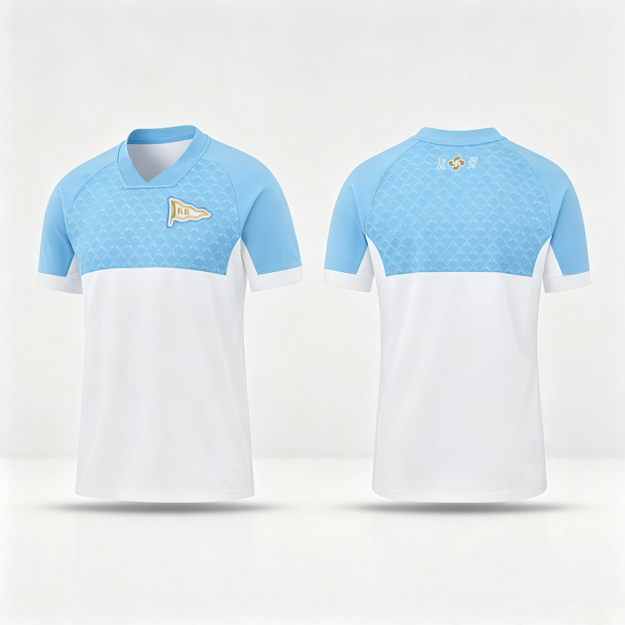 2026 Aviron Bayonnais Rugby-Trikot, hellblau-weiß, V-Ausschnitt, kurze Ärmel, Fan-Top zum 120. Jubiläum, Plus Size – Detail 3