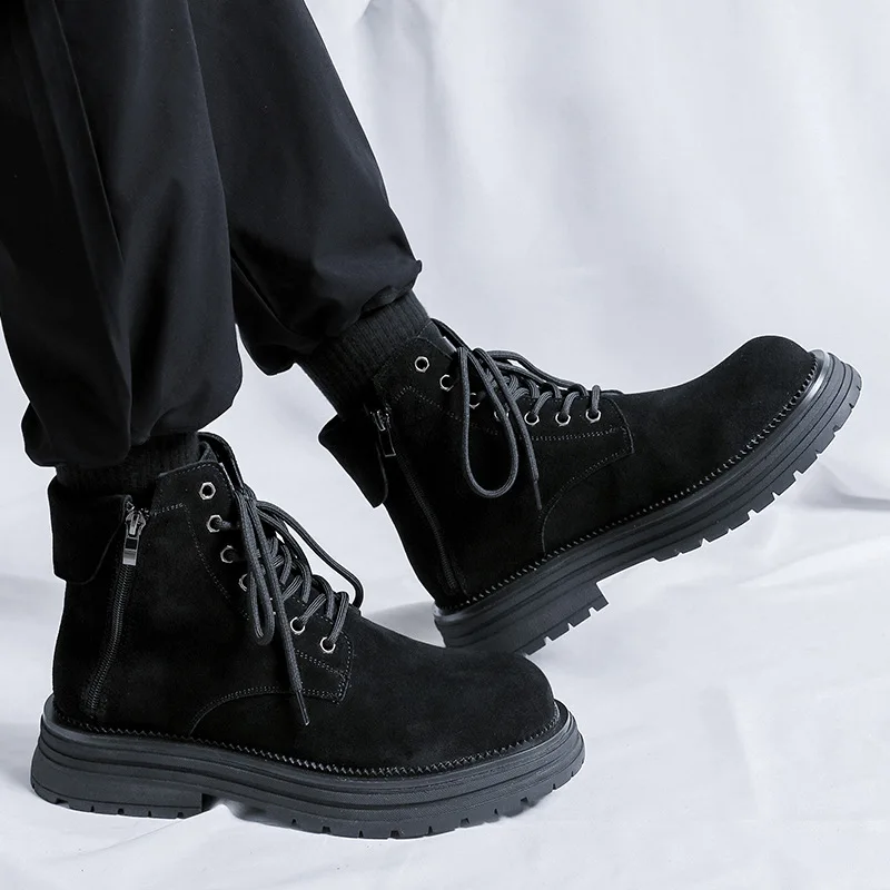 

мужские повседневные ботинки из коровьей замши, брендовая дизайнерская обувь, уличная ковбойская обувь на платформе, весенне-осенние ботинки до щиколотки, botas hombre