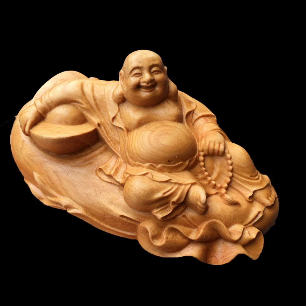 10CM Thuja Wood Sculpture Real Statue Home Décor Collection Rich Lucky Buddha Zen God Feng Shui myth