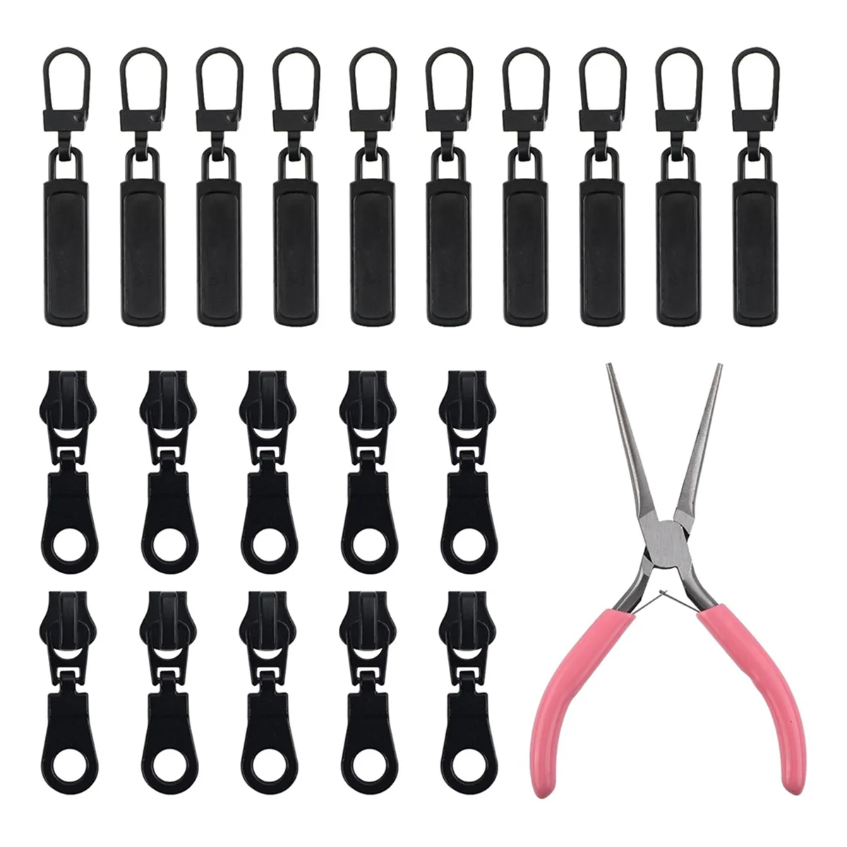 2025+ 21Pcs Zipper Repair Kit, Zipper Replacement Slider & Zipper Pulls & Install Pliers Tool for Repairing Jackets Backpack