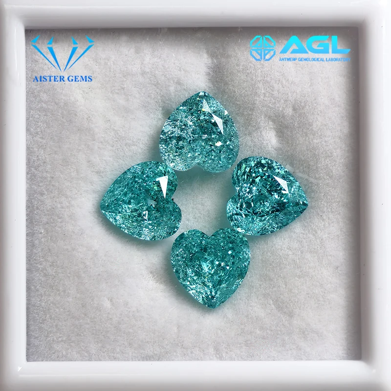 Lab Grown Paraiba Heart Shape Cracked Ice Cut Tourmaline Gemstone For DIY Jewelry Making Material Selectable AGL Certificate