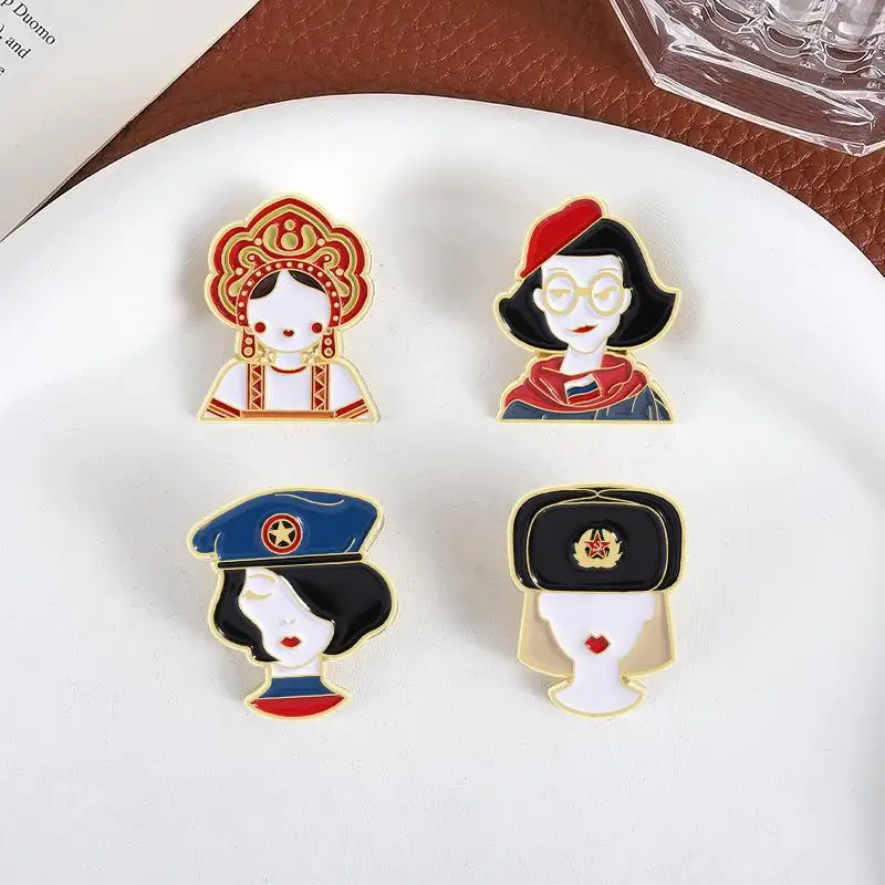 3/4Pcs Personalized Russian Nesting Doll Shaped Brooch Clip Creative Cartoon  Metal Jewelry Accessory Badge