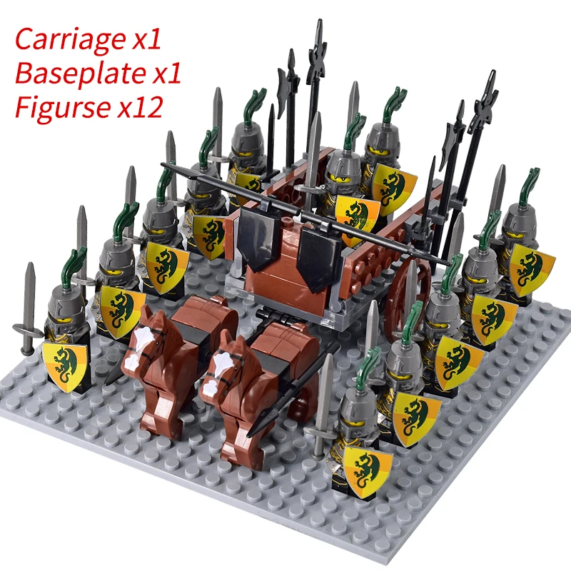 Mini figuras de acción de caballeros medievales, bloques de construcción, carro romano, soldado, caballo de guerra, juguetes para niños, regalo