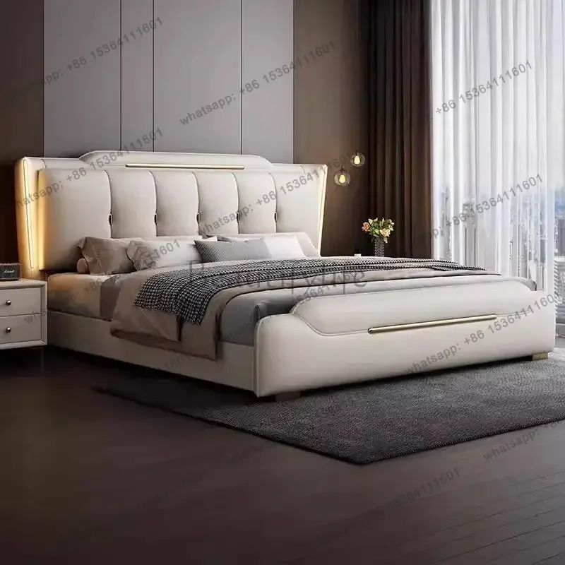 Modern Headboards Bed Bedroom Children Queen Leather Full Double Sleeping Bed European Simple Letto Matrimoniale