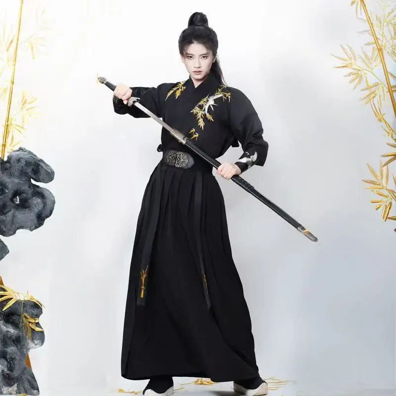 خمر Wuxia القتالية Hanfu التقليدية الصينية كرين الخيزران التطريز المرحلة دعوى الرجال النساء هالوين تأثيري الملابس كبيرة