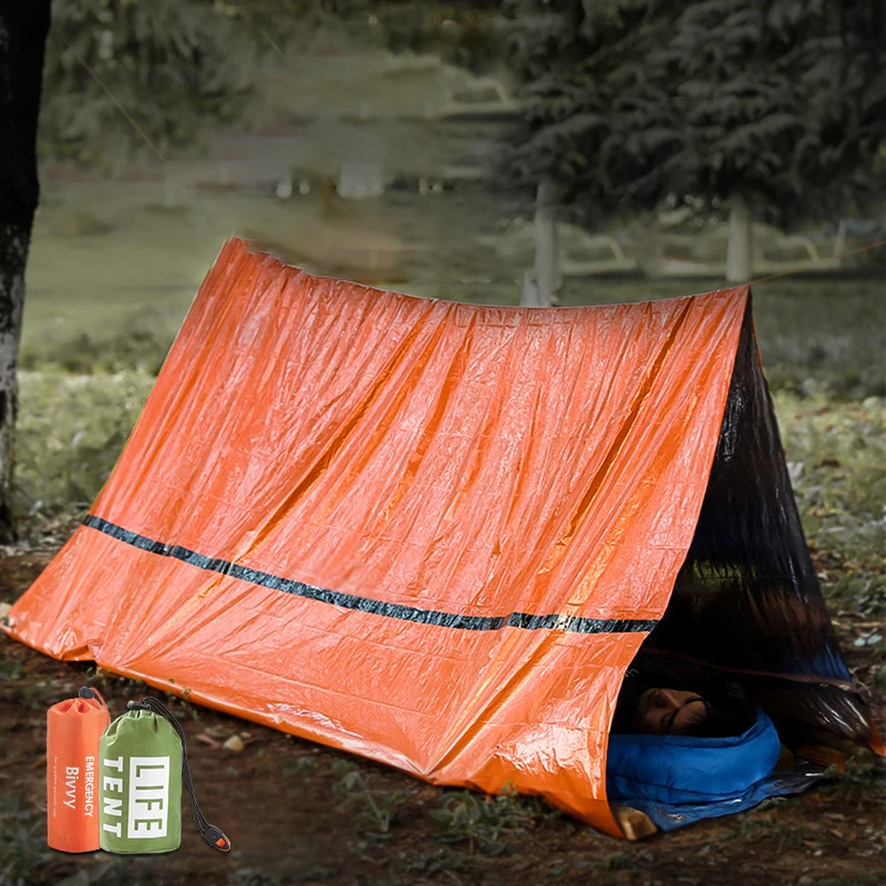 Mylar Tube Tent Sleeping Bag Waterproof Outdoor SOS Thermal Blanket Reusable 2 Person Emergency Shelter Bivy Survival Tent Kit