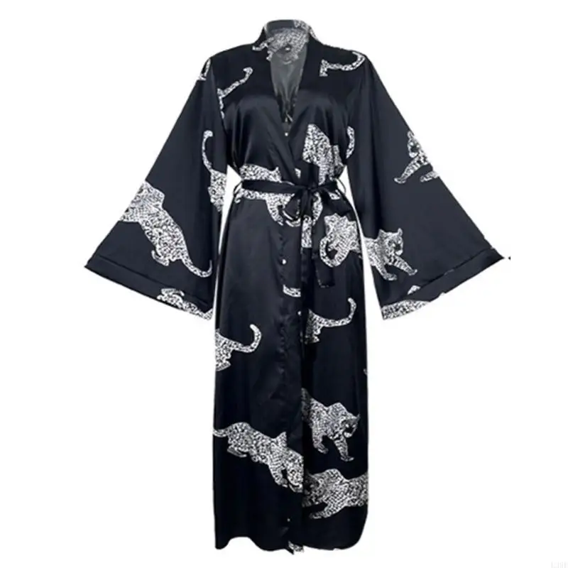 L38E Women's Long Robe with Adjustable Belt and Full Sleeves Thin Kimono Cardigans for Women Wedding Bonding Party Pyjamas