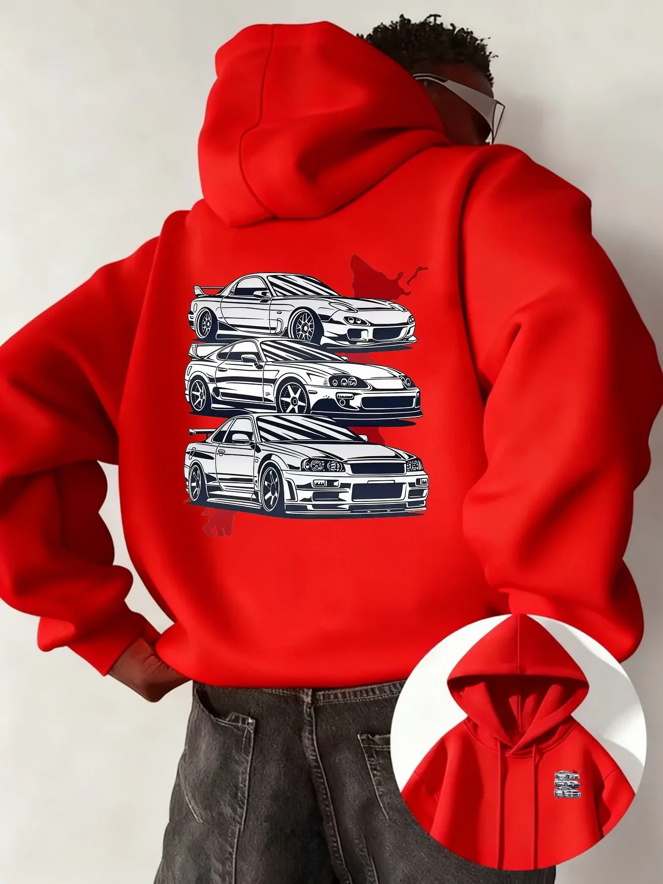 Kids JDM Legend Racing Car Stack Line Art Double Sided Print Hoodie Boys Girls Loose Streetwear Pullover