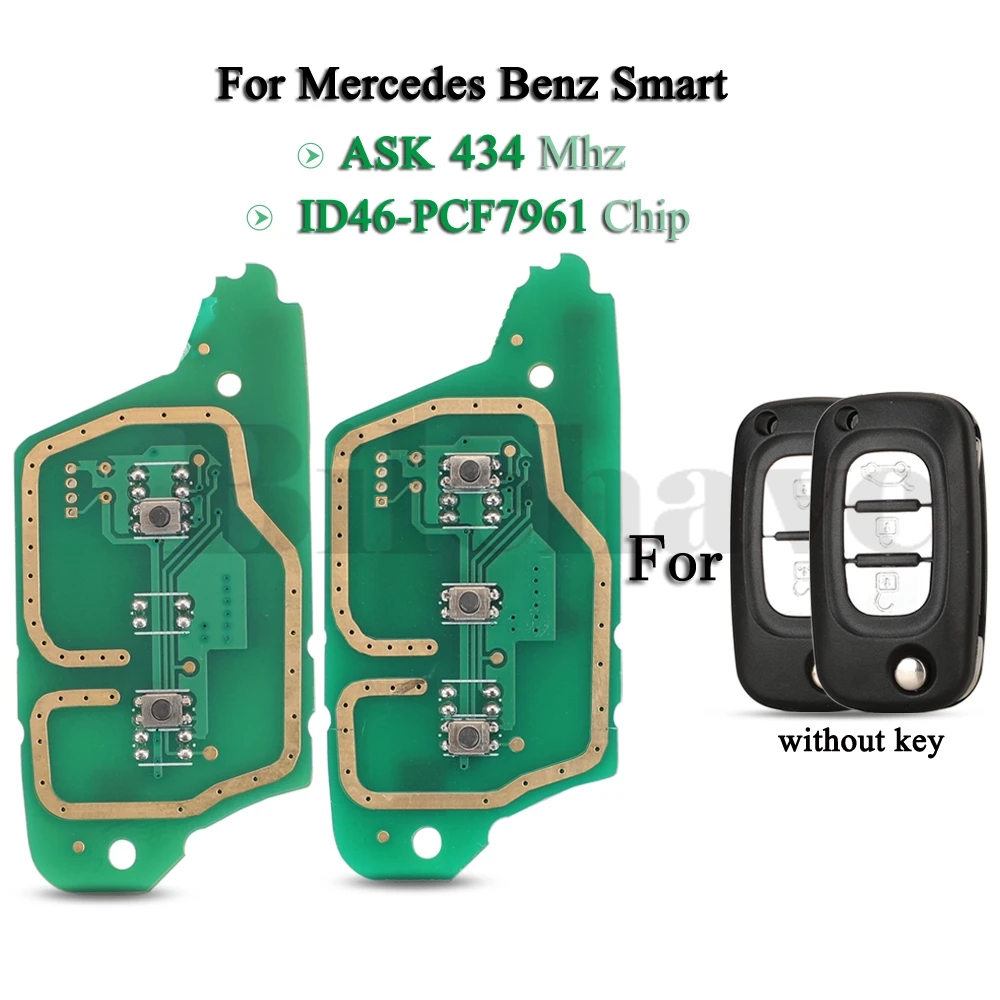 

jingyuqin 10pcs Original For Mercedes Benz Smart Fortwo 453 Forfour Remote Key Circuit Board ASK 433Mhz PCF7961 Chip 2/3Buttons