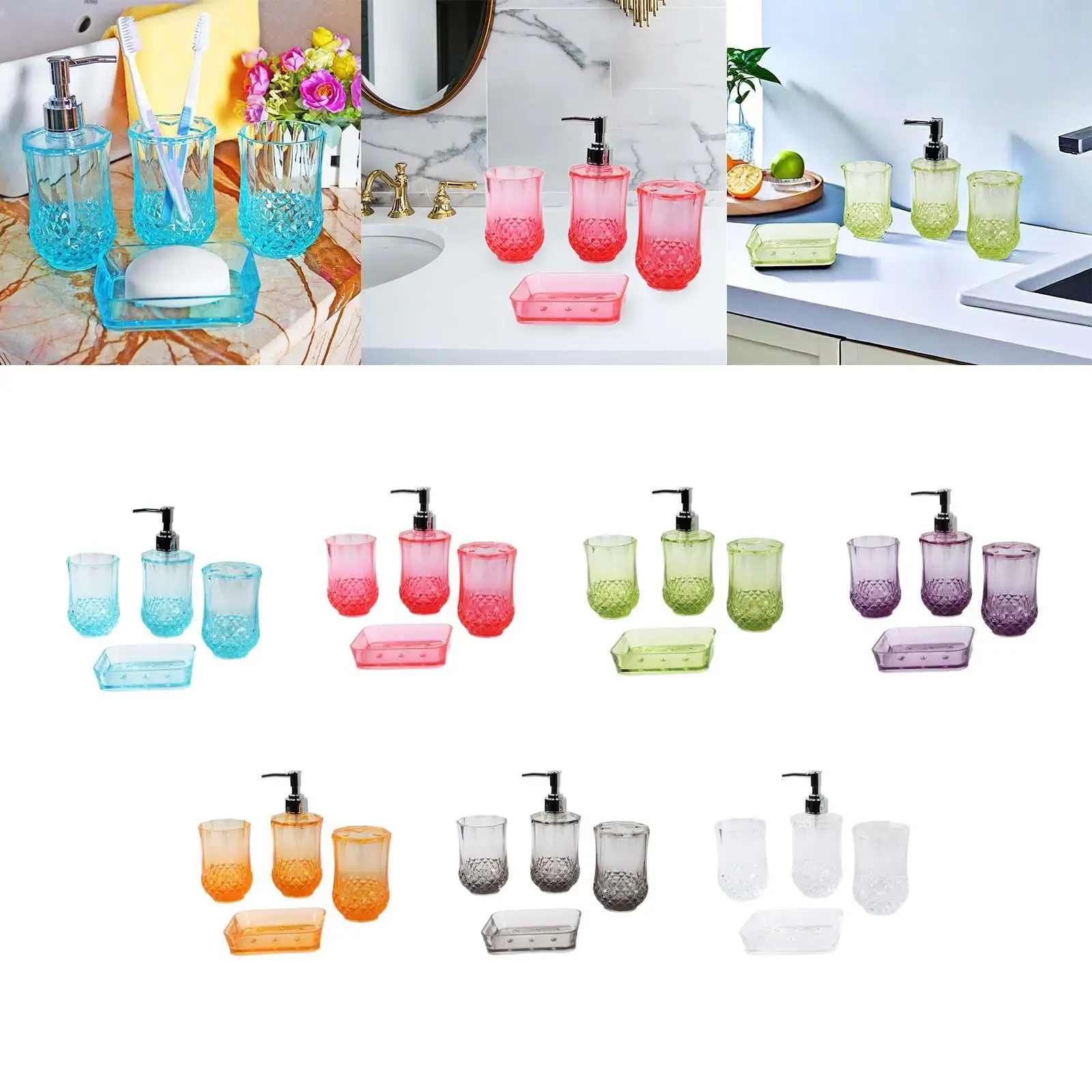 

4Pcs Soap Dispenser Acrylic Apartment Essentials Modern Storage Case Organizer Toothbrush Holder Bathroom Accessories Set