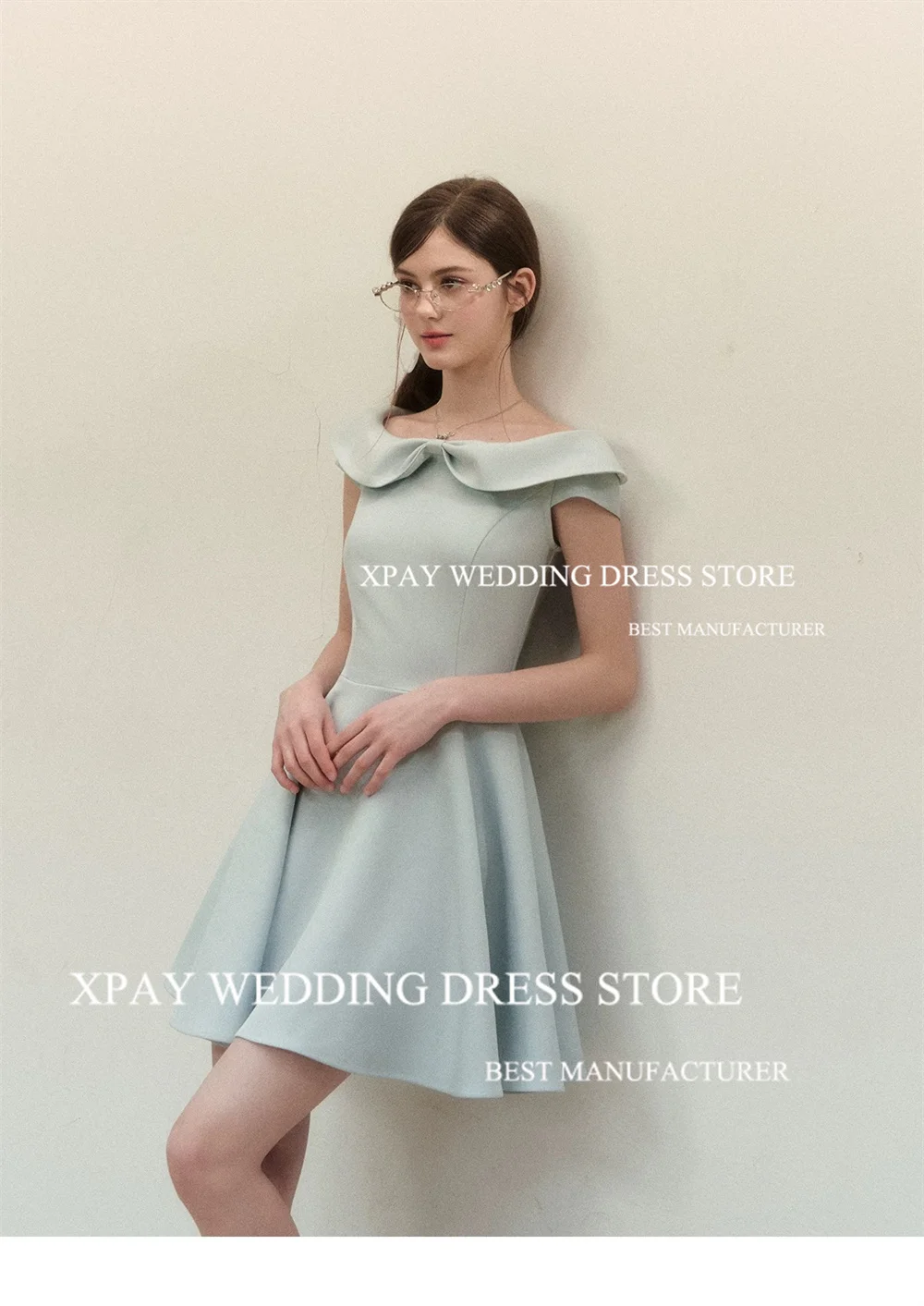 XPAY fée a-ligne col bateau Simple robes de bal courtes Mini-longueur robe de mariée Satin nuit événement robes mariage personnalisé