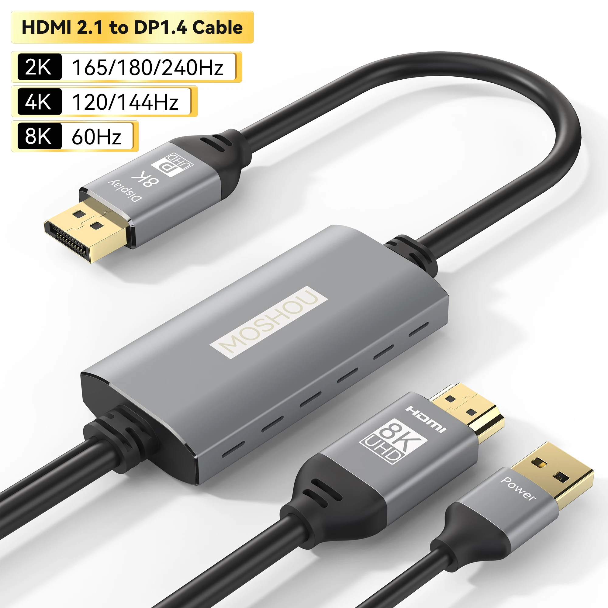 HDMI 2.1 to DisplayPort 1.4 Adapter Unidirectional HDMI Source to Display Port Monitor Cable Converter for Computer PC PS5 Xbox