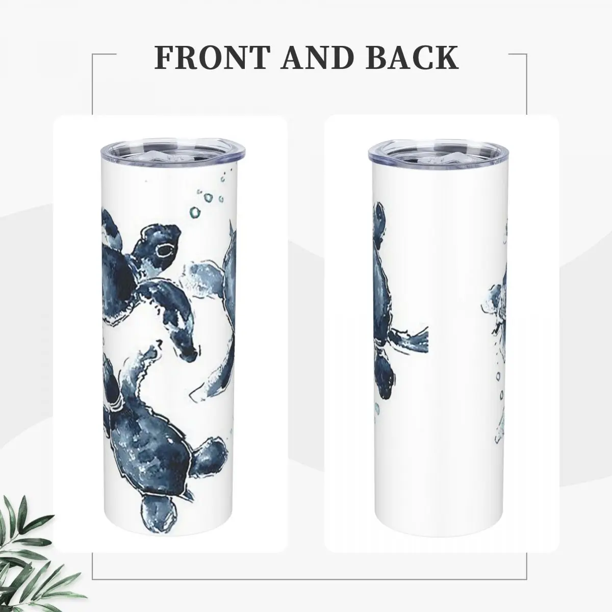 Indigo Blue Sea Turtl Stainless Steel Tumbler Vacuum Insulated Mugs Thermal Cold Cups Straws With Lid 20oz