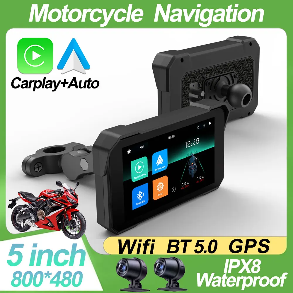 

Wireless CarPlay Moto 5 inch Portable Digital Motorcycle Dashboard GPS Navigation Display Screen Android Auto Monitor